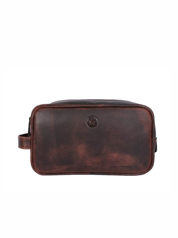 Vacone Leather Toiletry Bag - Walnut Brown - Aaron Leather Goods
