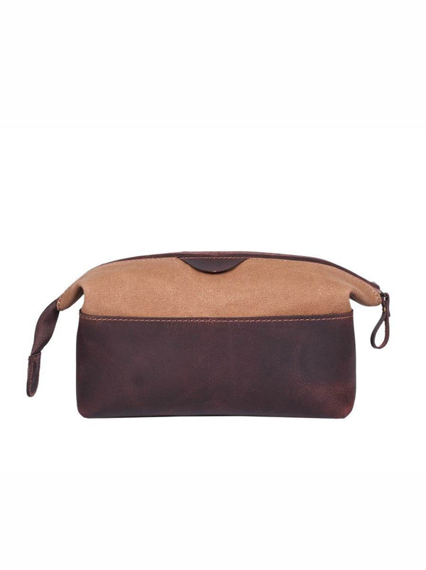 Valencia Canvas Leather Toiletry Bag - Coffee - Aaron Leather Goods