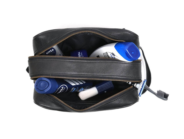 Tampa Leather Toiletry Bag - Raven Black - Aaron Leather Goods