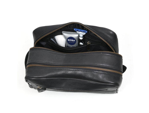 Tampa Leather Toiletry Bag - Raven Black - Aaron Leather Goods