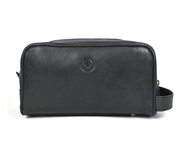 Tampa Leather Toiletry Bag - Raven Black - Aaron Leather Goods
