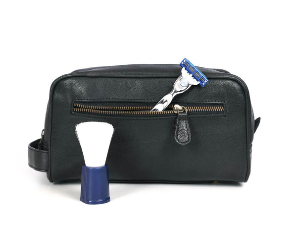Tampa Leather Toiletry Bag - Raven Black - Aaron Leather Goods