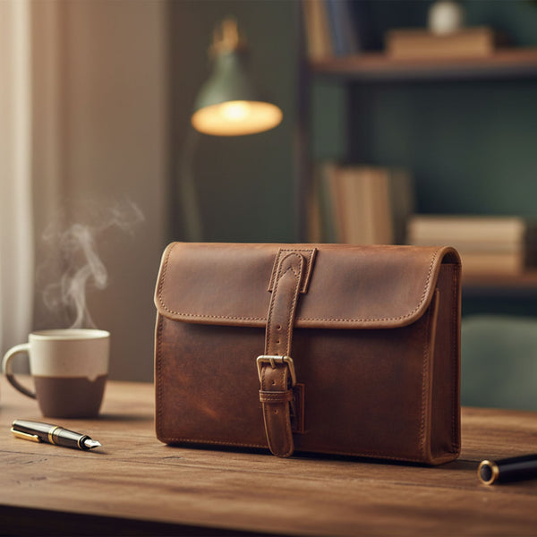 Premium Full - Grain Leather Hanging Toiletry Bag for Men – Travel Dopp Kit with Multiple Compartments & Hook – Vintage Brown - Aaron Leather Goods