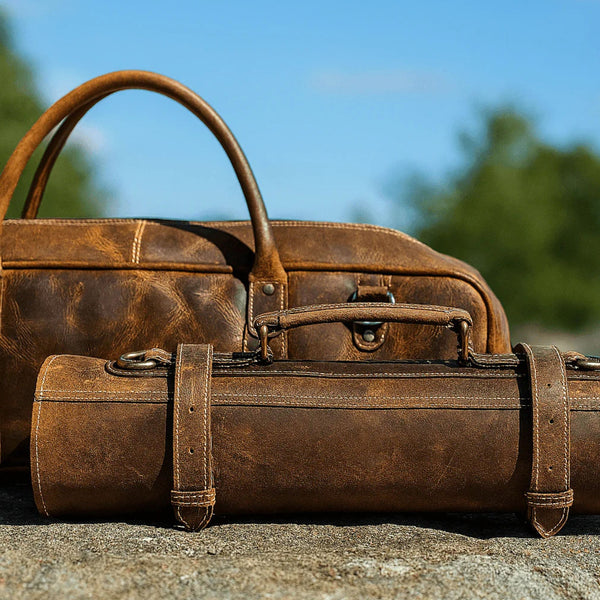 Vinceza Leather Knife Roll & Bag Combo - Tawny Brown - Aaron Leather Goods