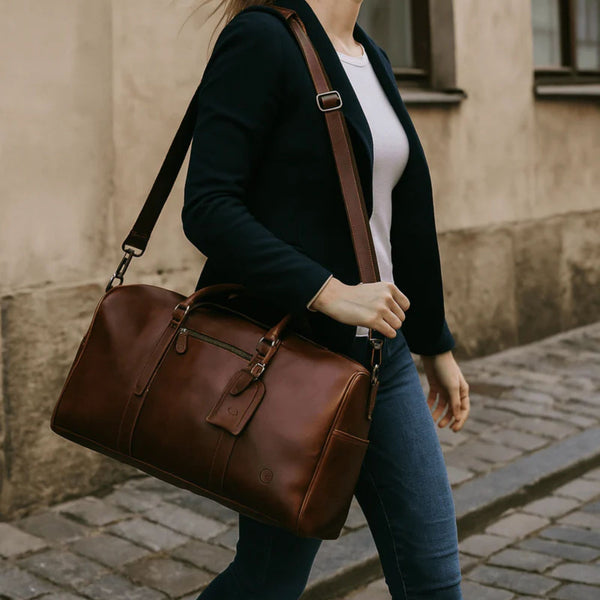Arezzo Leather Overnight Bag - Walnut Brown - Aaron Leather Goods