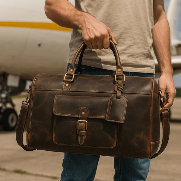 Bolzano Leather Duffle Bag - Walnut Brown - Aaron Leather Goods