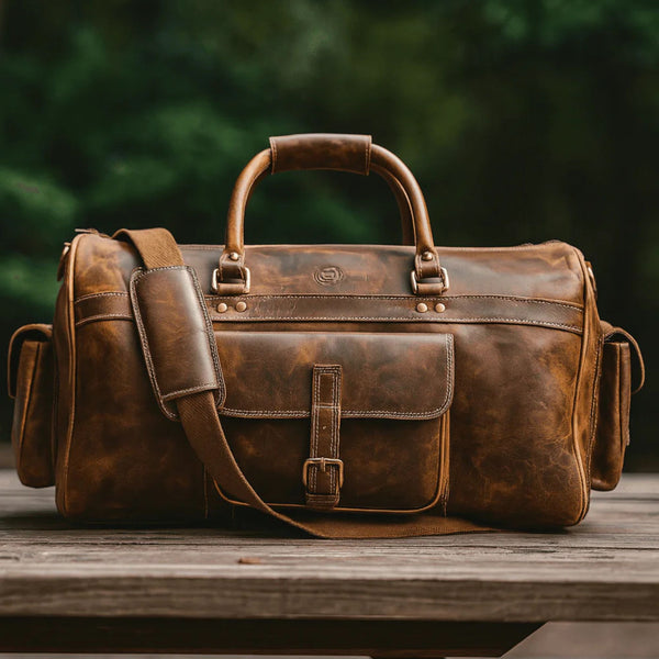 Pamplona Leather Duffle Bag - Walnut Brown - Aaron Leather Goods