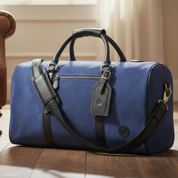 Pomona Leather Suede Weekender Bag - Blue - Aaron Leather Goods