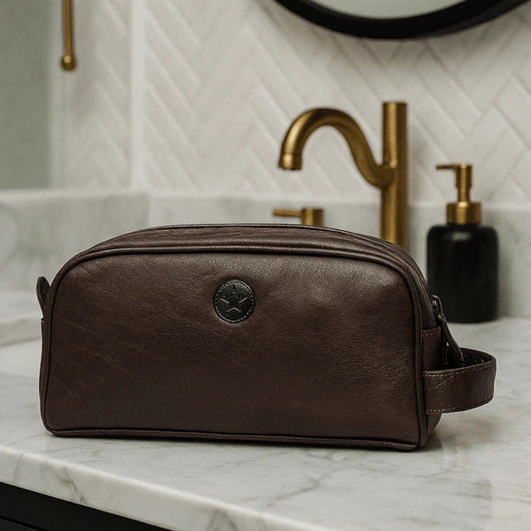 Omaha Leather Toiletry Bag - Walnut Brown - Aaron Leather Goods