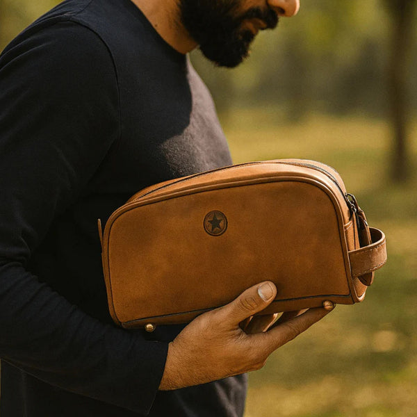 Omaha Leather Toiletry Bag - Tortilla Brown - Aaron Leather Goods