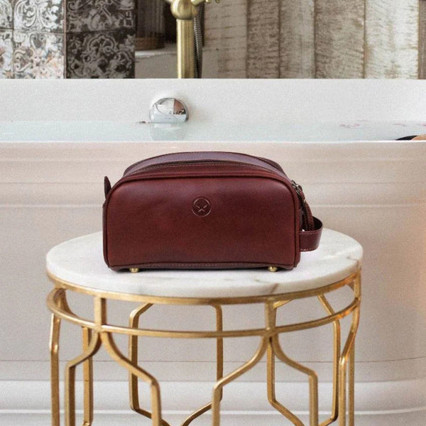 Omaha Leather Toiletry Bag - Pecan Brown - Aaron Leather Goods