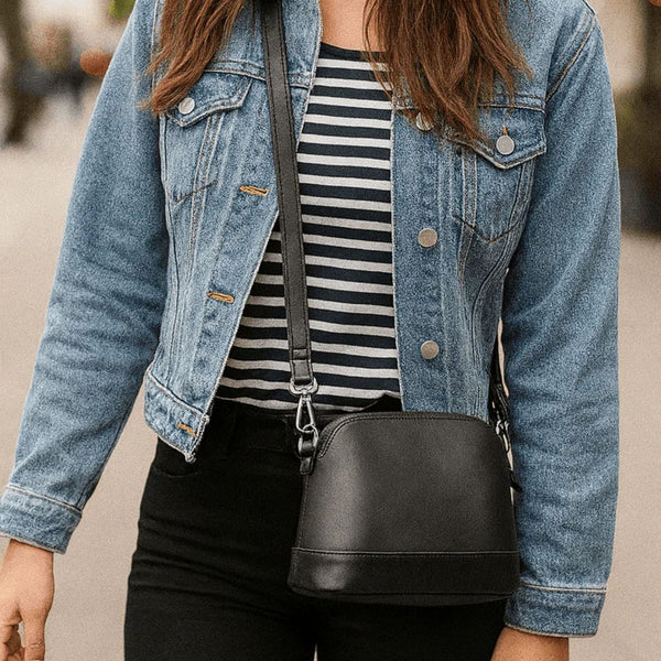 Requena Leather Crossbody Bag -Raven Black