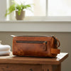Arousa Leather Toiletry Bag - Caramel Brown - Aaron Leather Goods