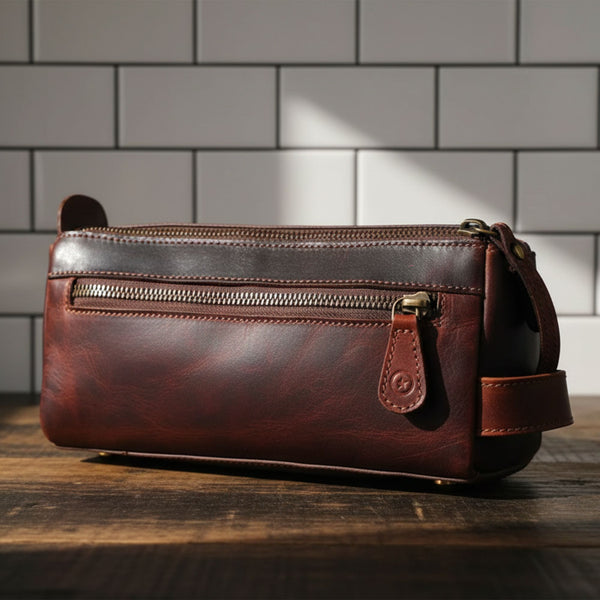 Arousa Leather Toiletry Bag - Walnut Brown - Aaron Leather Goods