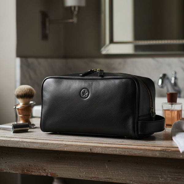 Tampa Leather Toiletry Bag - Raven Black - Aaron Leather Goods