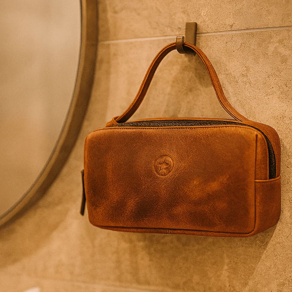 Manresa Leather Toiletry Bag - Caramel Brown