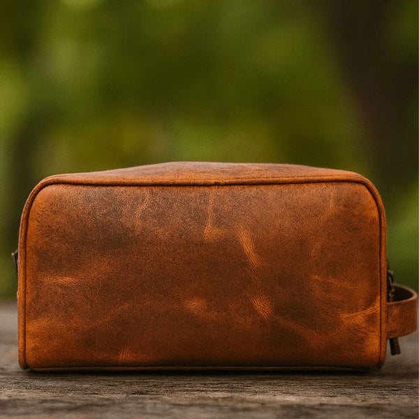 Tampa Leather Toiletry Bag - Caramel Brown
