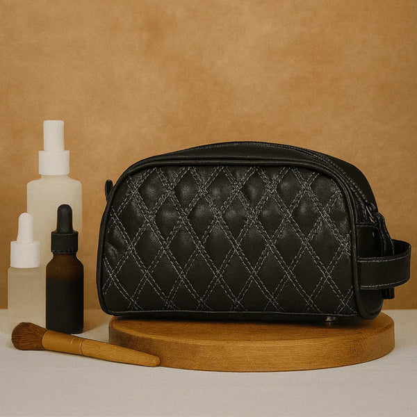 Ample Glide Quilted Leather Toiletry Bag - Black