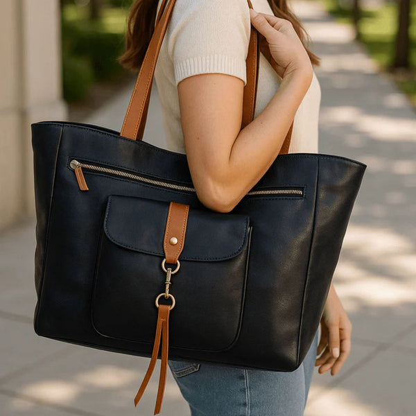 Abston Travel Tote Bag - Raven Black - Aaron Leather Goods