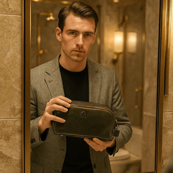 Omaha Leather Toiletry Bag - Seaweed Green - Aaron Leather Goods