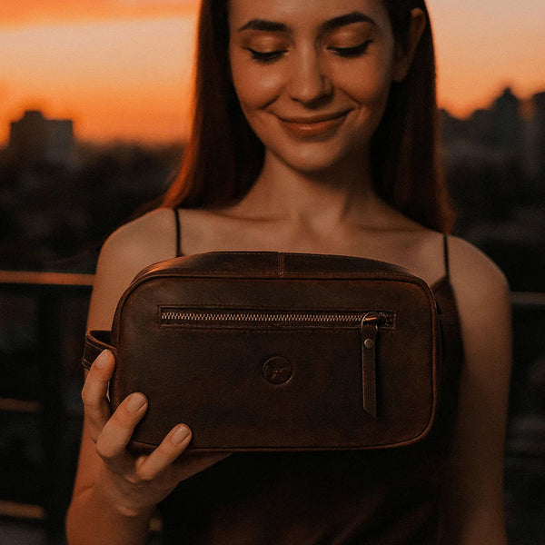 Segovia Leather Toiletry Bag - DarK Brown Listing