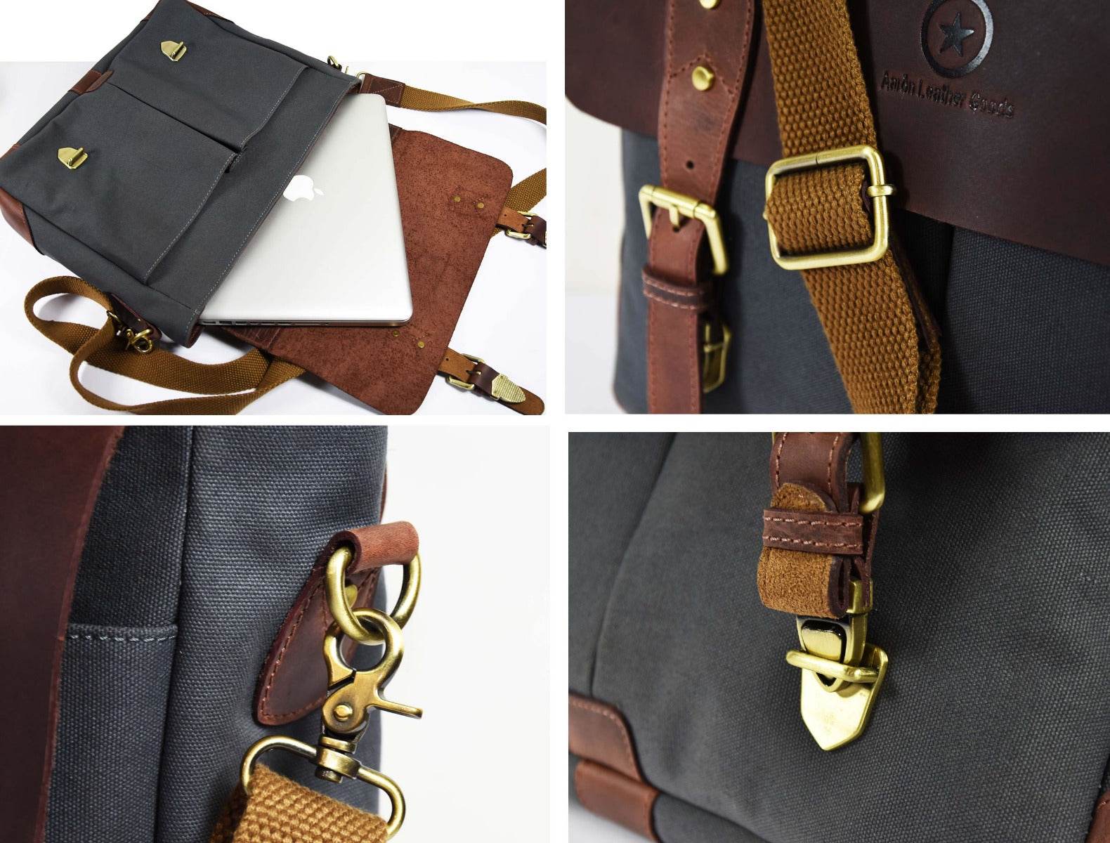 canvas leather messenger backpack Prato Canvas Messenger Bag - Charcoal Grey