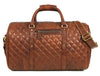 Spokane Diamond Stitched Leather Texture Weekender Bag - Shiny Brown