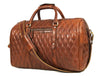 Spokane Diamond Stitched Leather Texture Weekender Bag - Shiny Brown