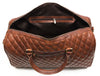 Spokane Diamond Stitched Leather Texture Weekender Bag - Shiny Brown