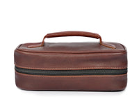 Aaron Reserve Leather Toiletry Bag for Men – Compact Travel Dopp Kit with Handle & Tartan Lining – Premium Brown Grain Leather