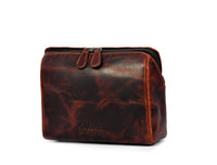 Aaron Reserve Vintage Leather Toiletry Bag for Men – Full-Grain Dual Tone Dopp Kit with Tartan Lining & Zipper Closure – Compact Travel Organizer (Model: LH-WB-176)