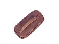 Aaron Reserve Leather Toiletry Bag for Men – Compact Travel Dopp Kit with Handle & Tartan Lining – Premium Brown Grain Leather