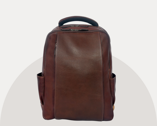 Premium Full-Grain Brown Leather Laptop Backpack – Stylish & Durable Travel Companion