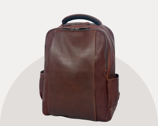 Premium Full-Grain Brown Leather Laptop Backpack – Stylish & Durable Travel Companion