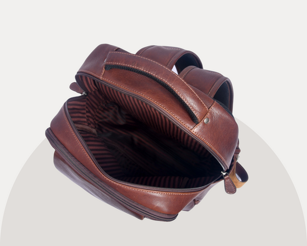 Premium Full-Grain Brown Leather Laptop Backpack – Stylish & Durable Travel Companion
