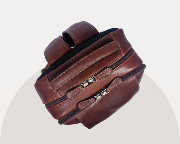 Premium Full-Grain Brown Leather Laptop Backpack – Stylish & Durable Travel Companion
