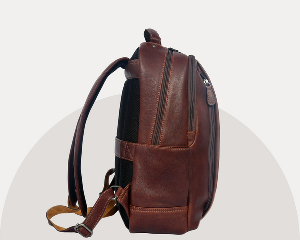 Premium Full-Grain Brown Leather Laptop Backpack – Stylish & Durable Travel Companion