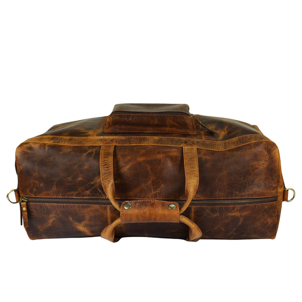 Vintage Crazy Horse Leather Duffle Bag for Travel & Weekender Trips | 23 Inch Full-Grain Leather Holdall