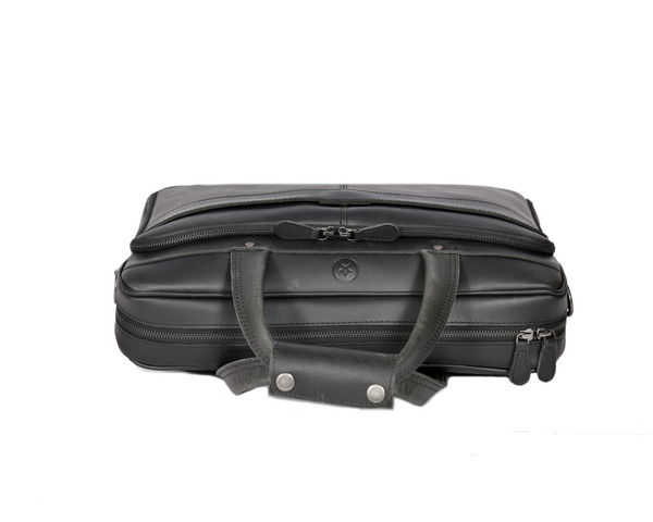 Premium Black Leather Laptop Bag for Men – Stylish Office Briefcase with Shoulder Strap | Business Travel Work Bag