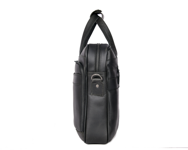 Premium Black Leather Laptop Bag for Men – Stylish Office Briefcase with Shoulder Strap | Business Travel Work Bag
