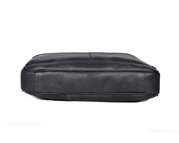 Premium Black Leather Laptop Bag for Men – Stylish Office Briefcase with Shoulder Strap | Business Travel Work Bag