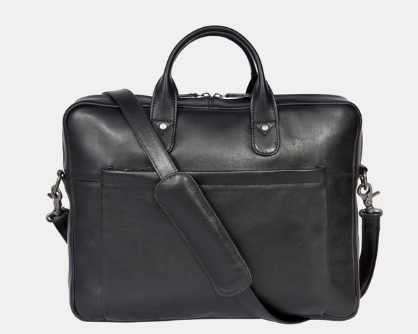 Genuine Black Leather Laptop Bag for Men – Slim Office Briefcase with Shoulder Strap | Professional Business Travel Work Bag