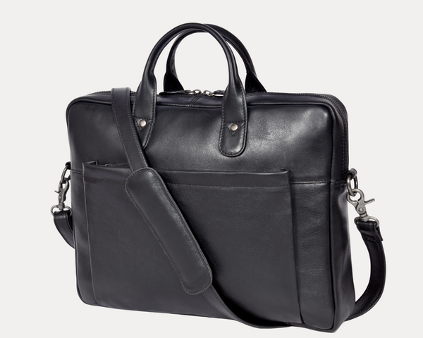 Genuine Black Leather Laptop Bag for Men – Slim Office Briefcase with Shoulder Strap | Professional Business Travel Work Bag