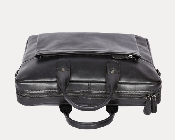 Genuine Black Leather Laptop Bag for Men – Slim Office Briefcase with Shoulder Strap | Professional Business Travel Work Bag