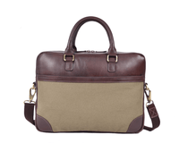 Premium Full-Grain Leather & Canvas Laptop Briefcase for Men | Handmade Office & Travel Bag by Aaron Leather Goods