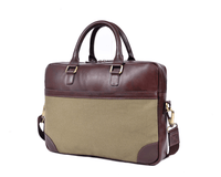 Premium Full-Grain Leather & Canvas Laptop Briefcase for Men | Handmade Office & Travel Bag by Aaron Leather Goods