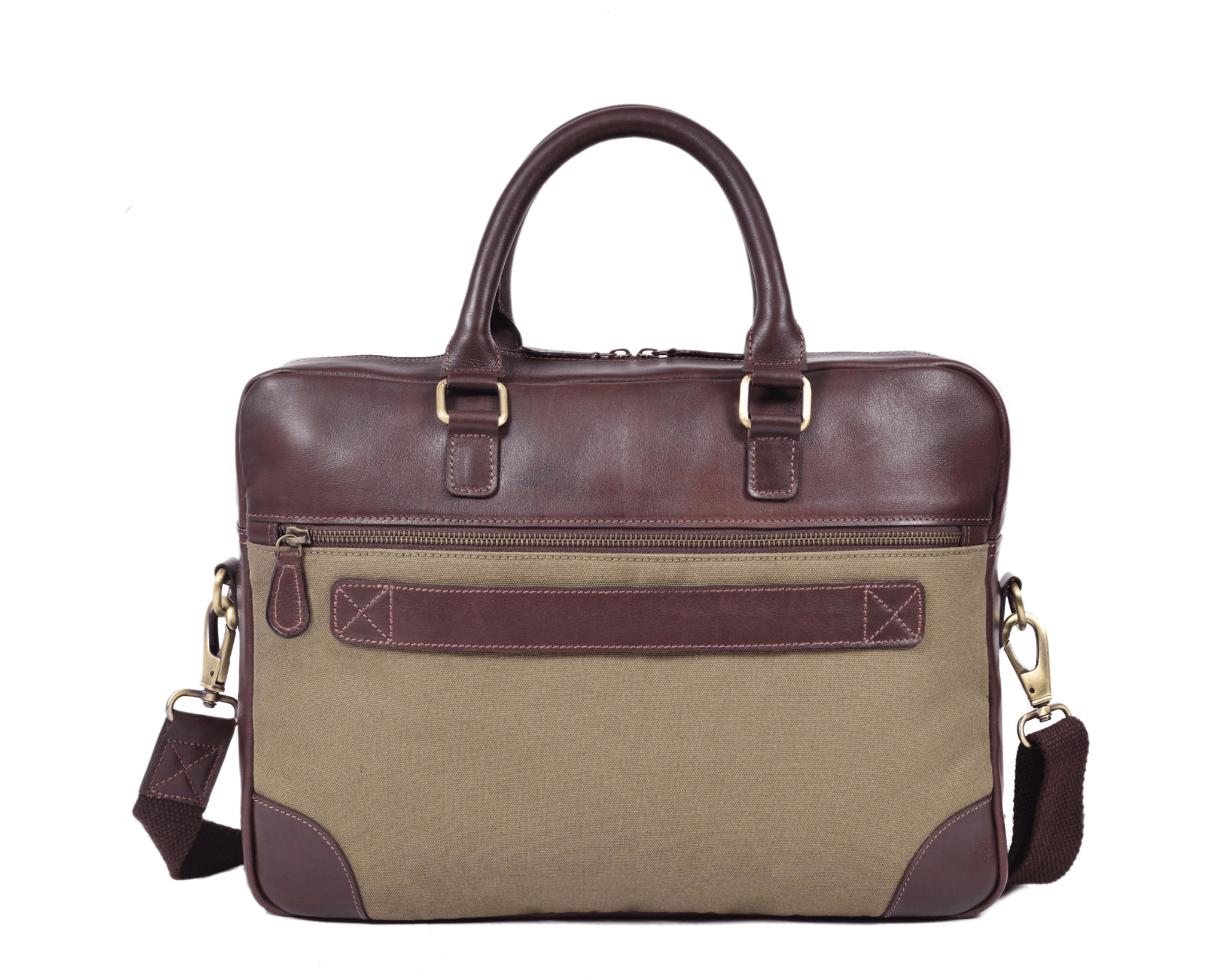 Premium Full-Grain Leather & Canvas Laptop Briefcase for Men | Handmade Office & Travel Bag by Aaron Leather Goods
