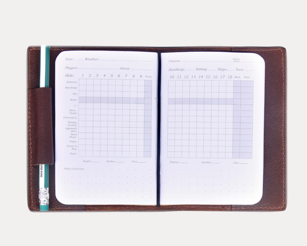 Premium Leather Golf Log Book – Stylish Golf Scorecard Holder with Pencil | Professional Golf Score Notebook for Players
