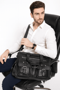 The Maverick Black – Executive Leather Laptop & Travel Messenger