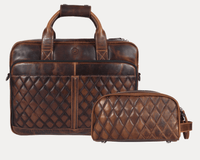 Aaron Leather Goods Quilted Leather Portfolio & Toiletry Bag Combo – Vintage Elegance Meets Everyday Utility